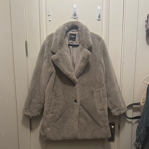 Zara Plush Teddy Coat in Light Gray